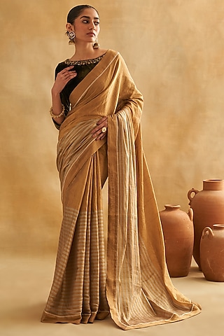 Gold-Silver Pure Zari Tissue Handwoven Saree Set by Taisha