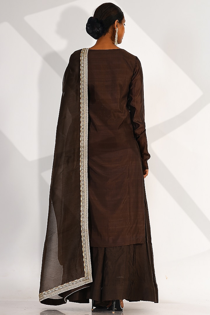 Brown Silk Embroidered Kurta Set by Taisha at Pernia's Pop Up Shop