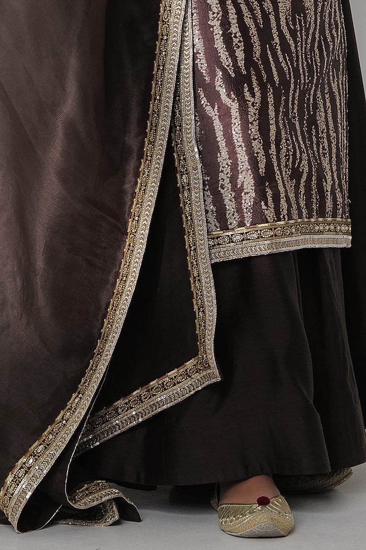 Brown Silk Embroidered Kurta Set by Taisha at Pernia's Pop Up Shop