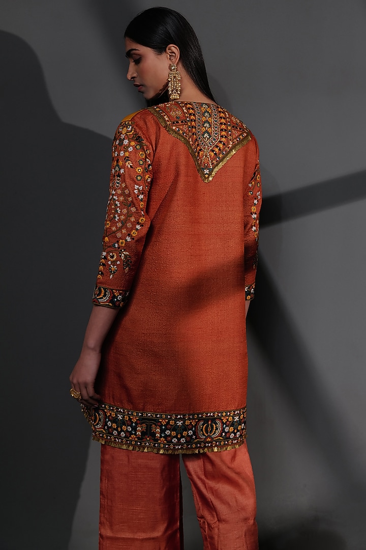 Multi-Colored Tussar Silk Embroidered Kurta Set by Taisha at Pernia's Pop Up Shop
