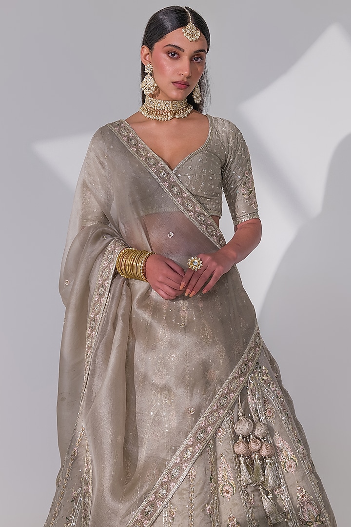 Jade Pure Khadi Organza Hand Embroidered Bridal Lehenga Set by Taisha at Pernia's Pop Up Shop