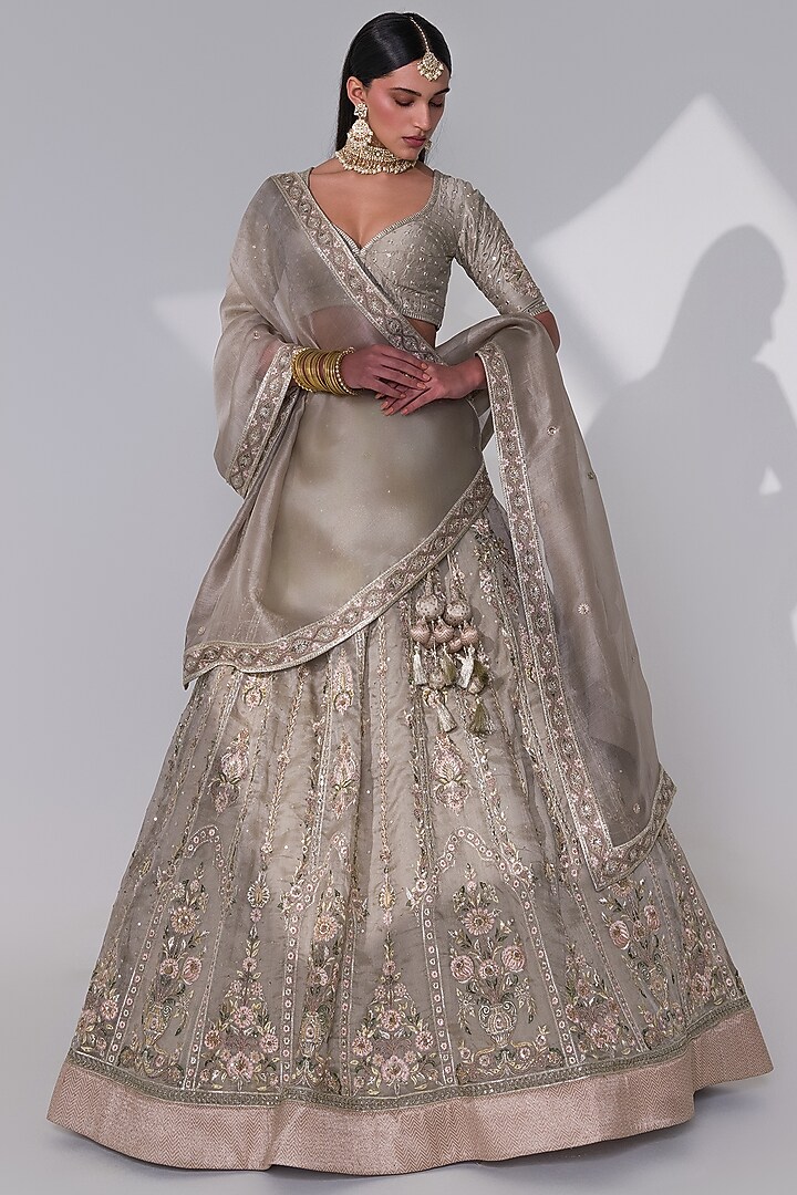 Jade Pure Khadi Organza Hand Embroidered Bridal Lehenga Set by Taisha at Pernia's Pop Up Shop