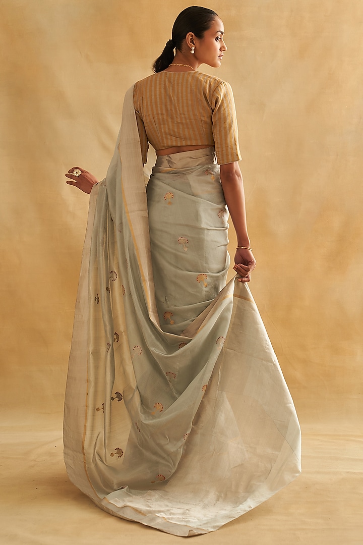 Blue Pure Pattu Silk Handwoven Wedding Saree Set by Taisha at Pernia's Pop Up Shop