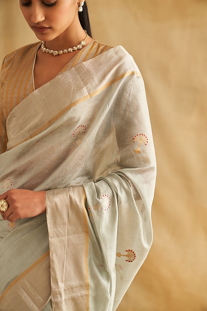 Blue Pure Pattu Silk Handwoven Wedding Saree Set by Taisha at Pernia's Pop Up Shop
