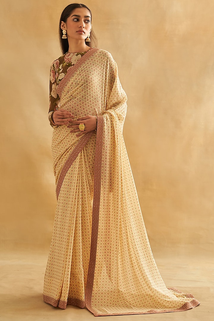 Multi-Colored Pure Georgette Printed Saree Set by Taisha at Pernia's Pop Up Shop