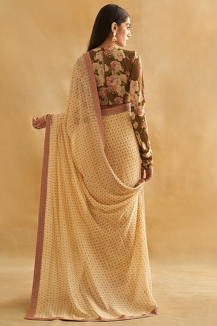 Multi-Colored Pure Georgette Printed Wedding Saree Set by Taisha at Pernia's Pop Up Shop