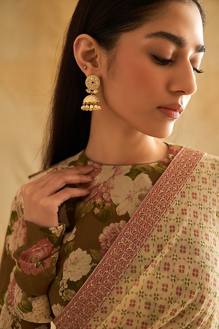 Multi-Colored Pure Georgette Printed Wedding Saree Set by Taisha at Pernia's Pop Up Shop