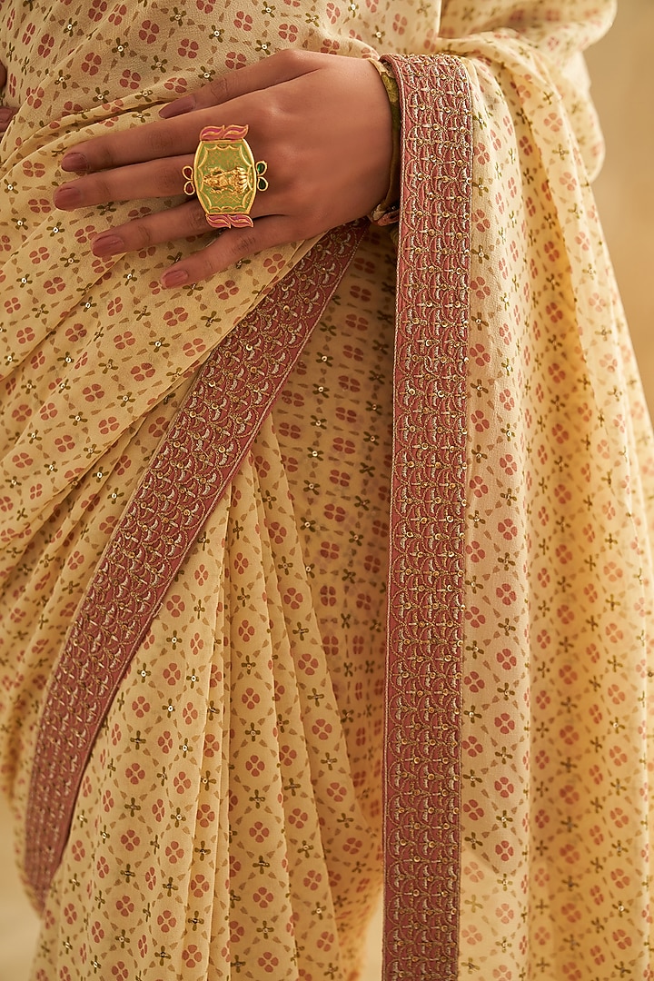 Multi-Colored Pure Georgette Printed Wedding Saree Set by Taisha at Pernia's Pop Up Shop