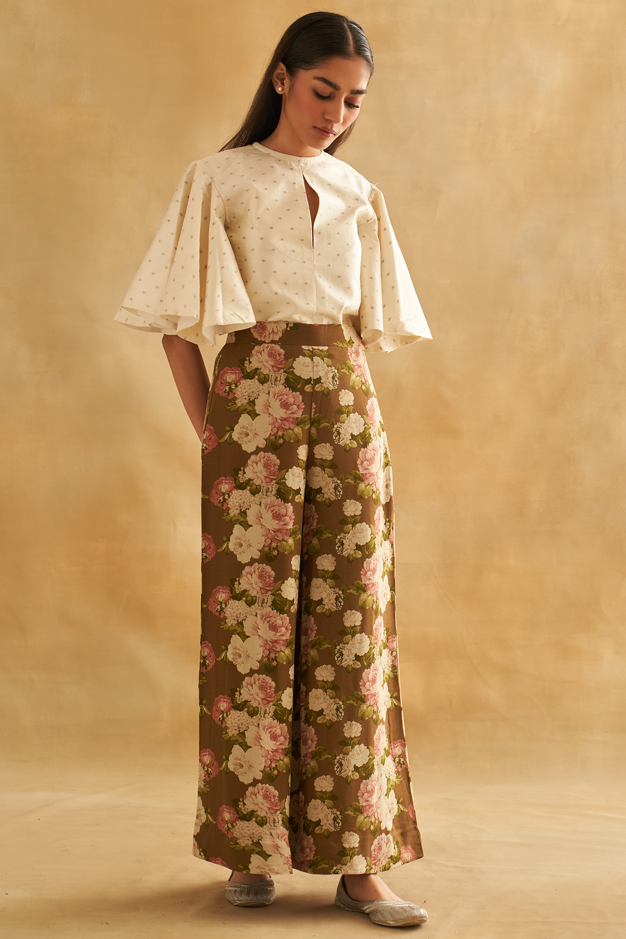 Multi-Colored Pure Silk Georgette Printed Pant Set by Taisha at Pernia's Pop Up Shop