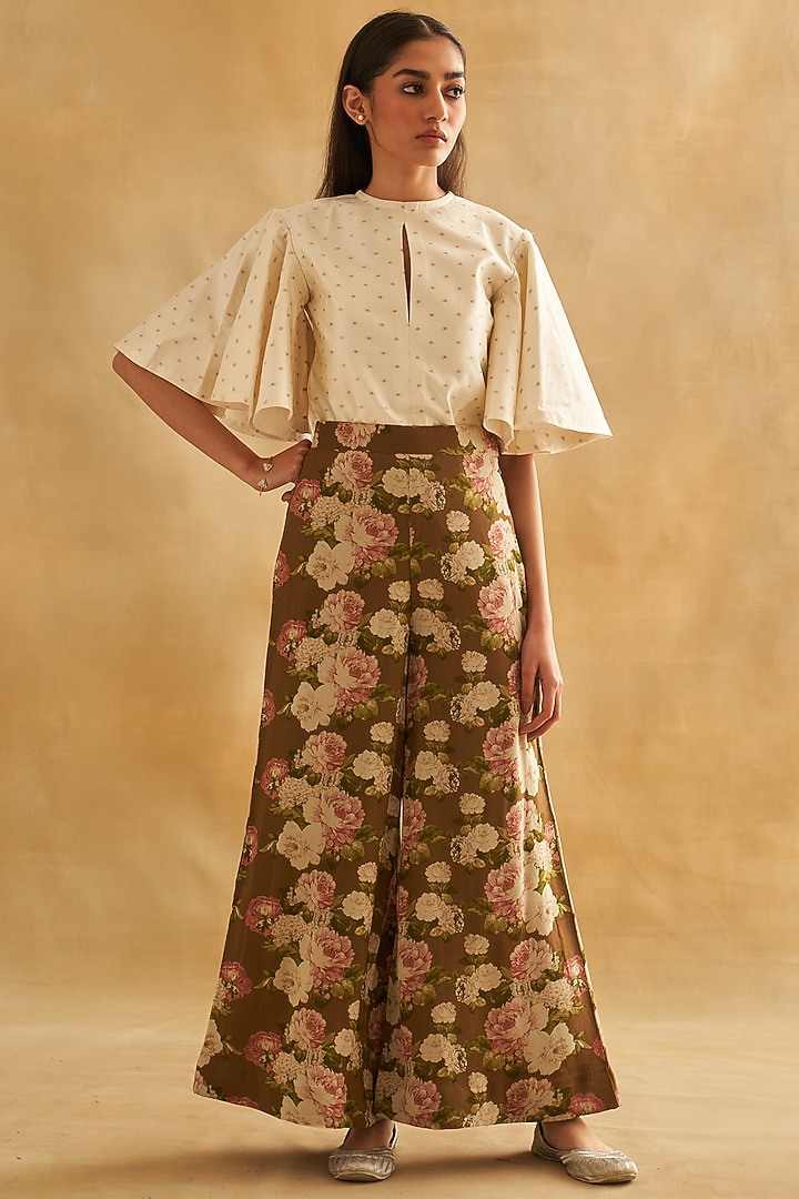 Multi-Colored Pure Silk Georgette Printed Pant Set by Taisha at Pernia's Pop Up Shop