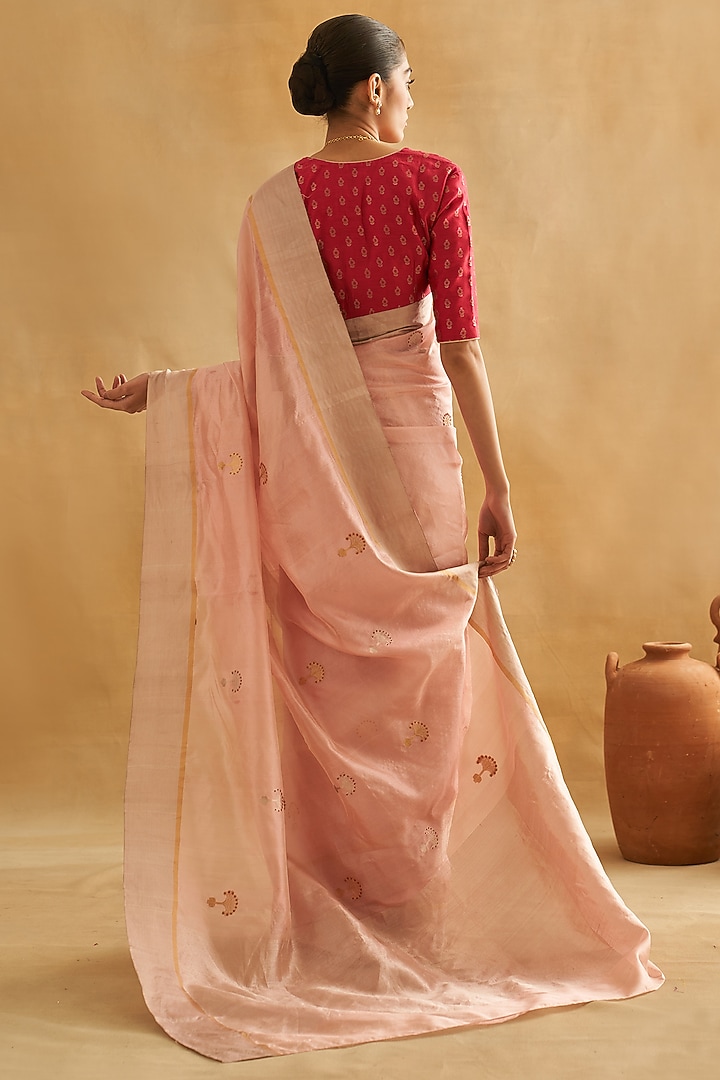 Pink Pattu Chanderi Silk Handwoven Wedding Saree Set by Taisha at Pernia's Pop Up Shop