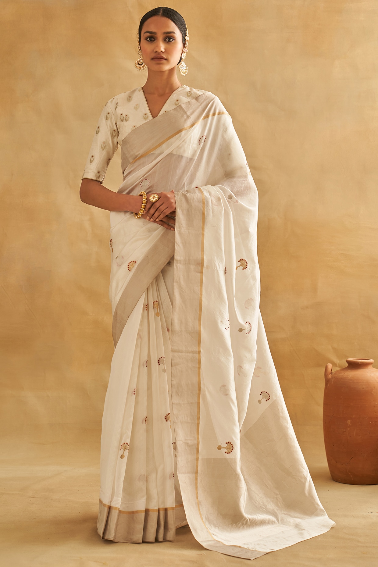 Top Actresses in Off White Silk Sarees | White silk, Saree, Silk sarees