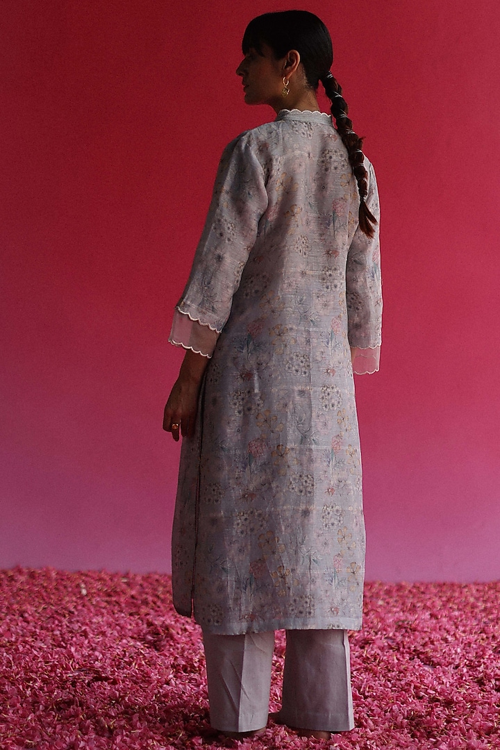 Blue Handloom Pure Linen Silk Kurta Set by Taisha at Pernia's Pop Up Shop