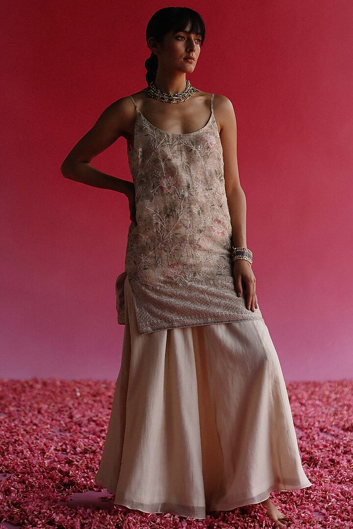 White Cotton Chanderi Gharara Set by Taisha at Pernia's Pop Up Shop