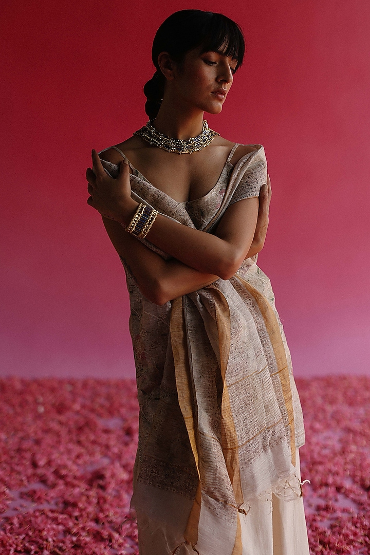 White Cotton Chanderi Gharara Set by Taisha at Pernia's Pop Up Shop