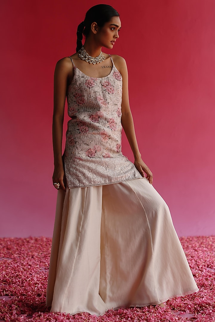 White Cotton Chanderi Gharara Set by Taisha at Pernia's Pop Up Shop