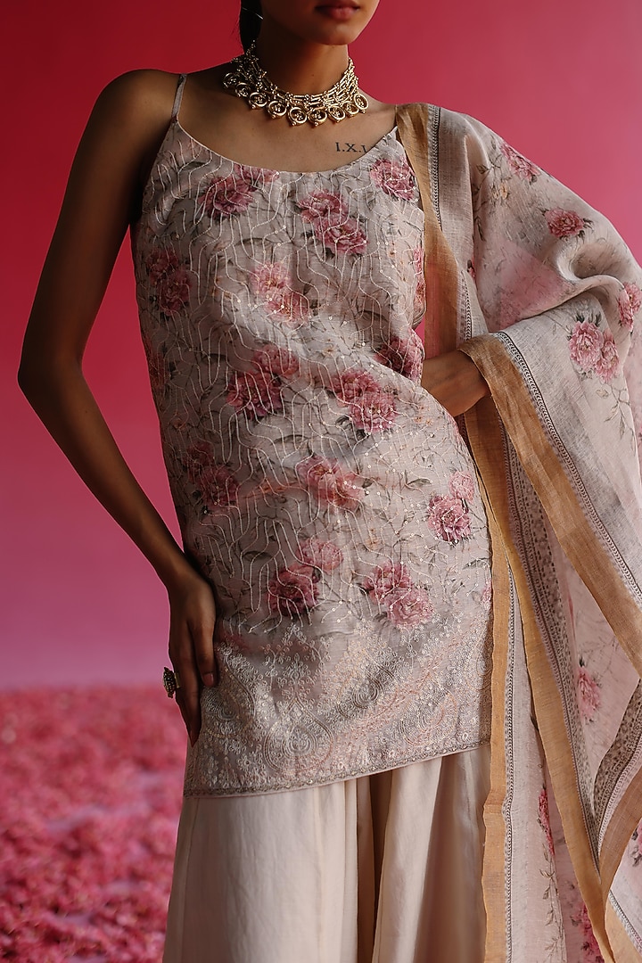 White Cotton Chanderi Gharara Set by Taisha at Pernia's Pop Up Shop