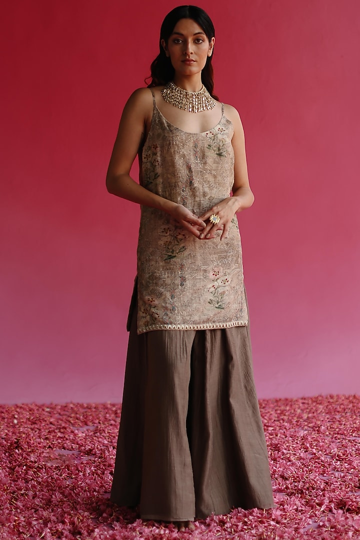 Grey Cotton Chanderi Gharara Set by Taisha at Pernia's Pop Up Shop