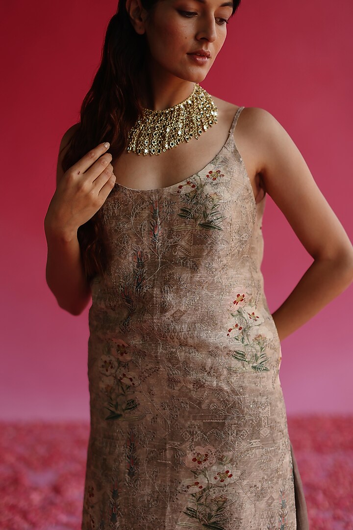 Grey Cotton Chanderi Gharara Set by Taisha at Pernia's Pop Up Shop