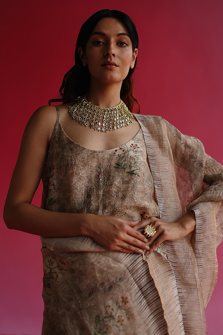 Grey Cotton Chanderi Gharara Set by Taisha at Pernia's Pop Up Shop