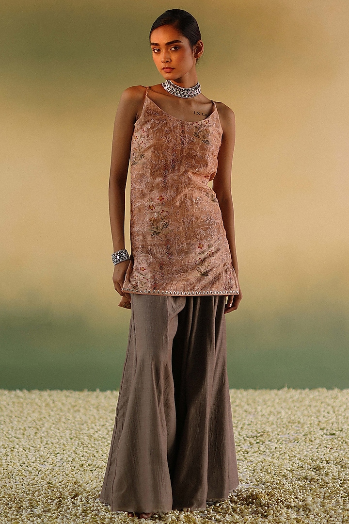 Grey Cotton Chanderi Gharara Set by Taisha at Pernia's Pop Up Shop