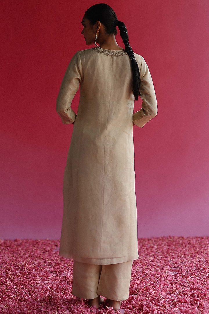 Yellow Pure Zari Tissue Silk A-Line Kurta Set by Taisha at Pernia's Pop Up Shop
