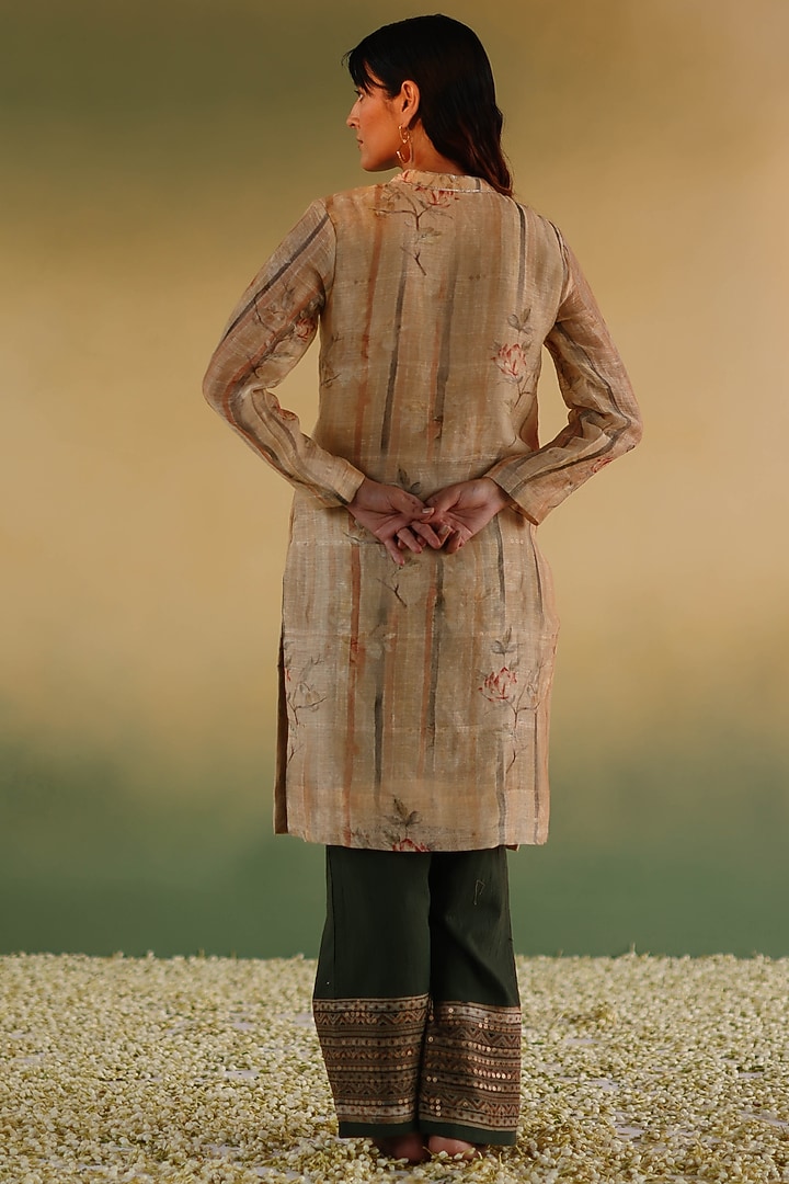 Yellow Handloom Pure Linen Silk Kurta Set by Taisha at Pernia's Pop Up Shop