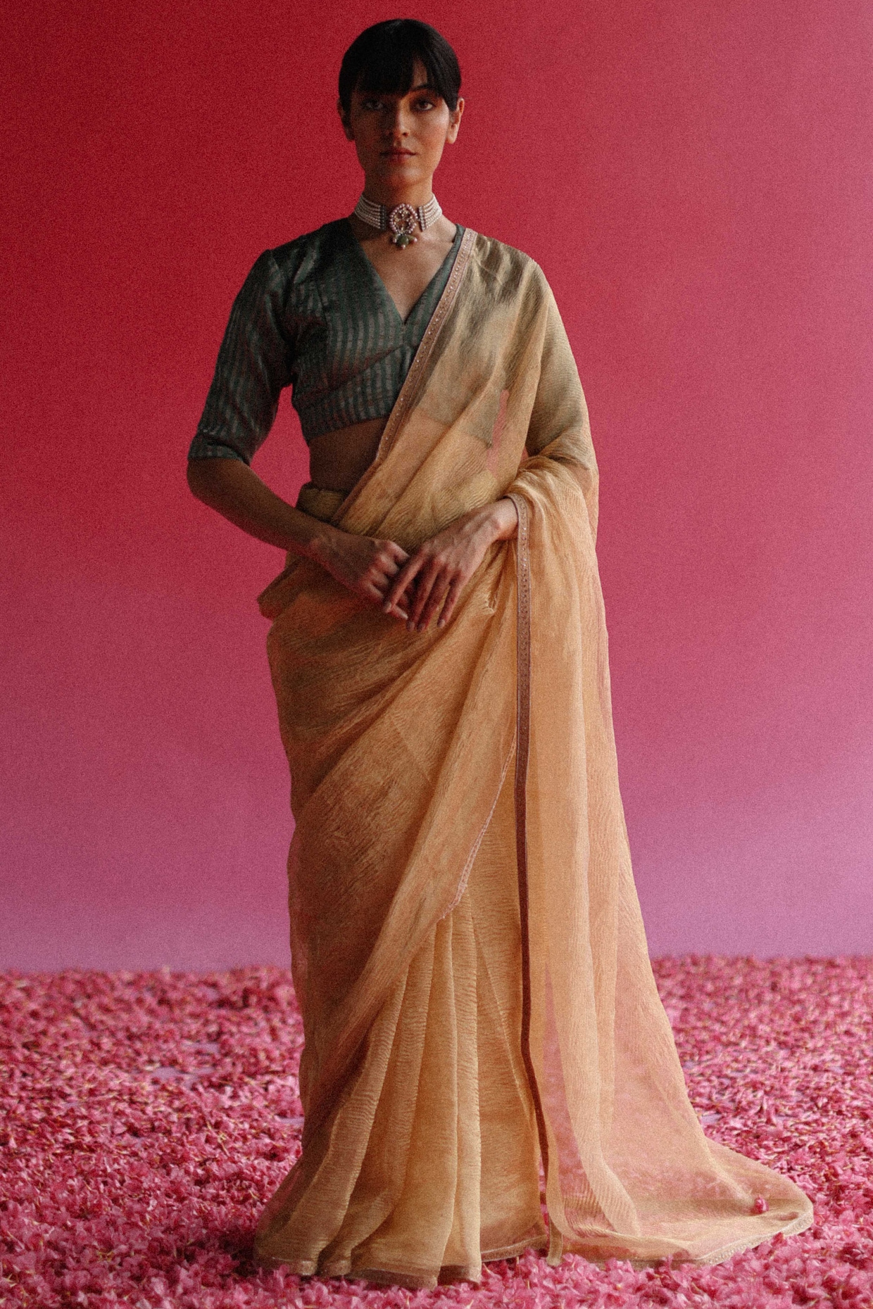 Mango Crushed Silk Saree