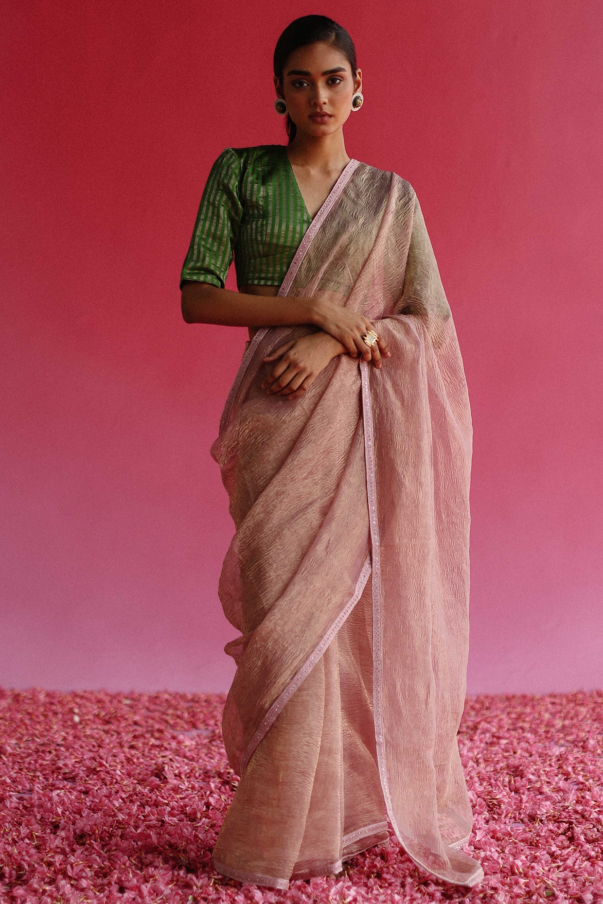 Candy Pink Tissue Tussar Silk Saree - Mirra Clothing