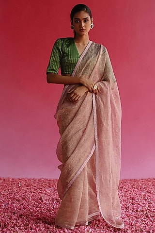 Pink Tissue Silk Saree Set by Taisha