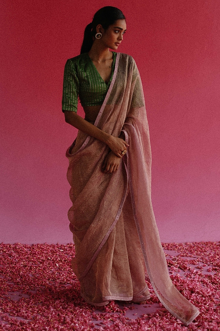 Pink Tissue Silk Party Wear Saree Set by Taisha at Pernia's Pop Up Shop