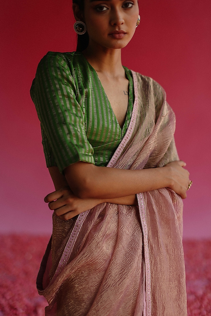Pink Tissue Silk Party Wear Saree Set by Taisha at Pernia's Pop Up Shop