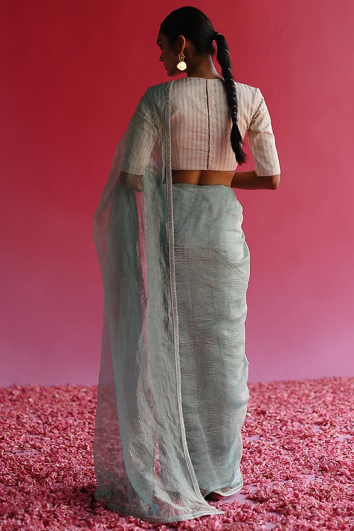 Blue Tissue Silk Party Wear Saree Set by Taisha at Pernia's Pop Up Shop