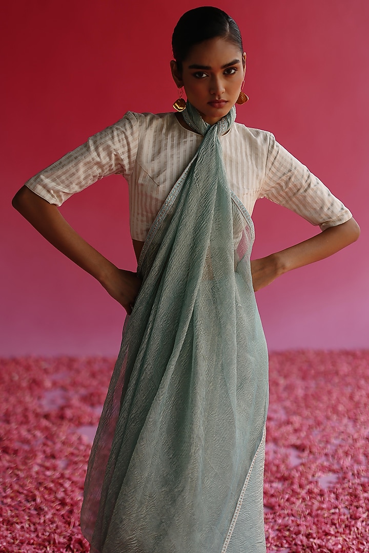Blue Tissue Silk Party Wear Saree Set by Taisha at Pernia's Pop Up Shop