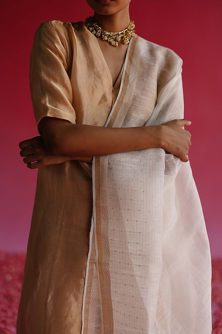 Gold & White Banarasi Tissue Silk Kurta Set by Taisha at Pernia's Pop Up Shop