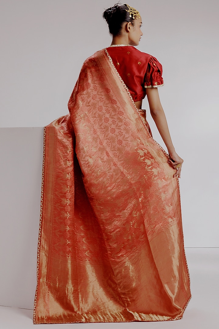 Multi-Colored Pure Tanchoi Katan Silk Hand Woven Banarasi Wedding Saree Set by Taisha at Pernia's Pop Up Shop
