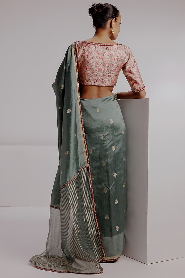 Multi-Colored Pure Spun Silk Hand Woven Banarasi Wedding Saree Set by Taisha at Pernia's Pop Up Shop