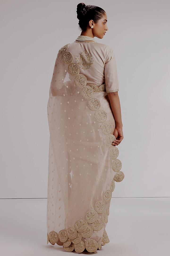 Light Pink Pure Zari Handwoven Banarasi Wedding Saree Set by Taisha at Pernia's Pop Up Shop