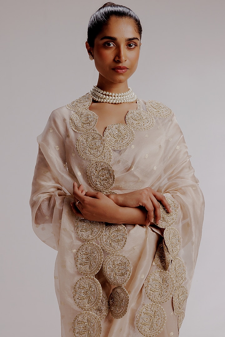 Light Pink Pure Zari Handwoven Banarasi Wedding Saree Set by Taisha at Pernia's Pop Up Shop