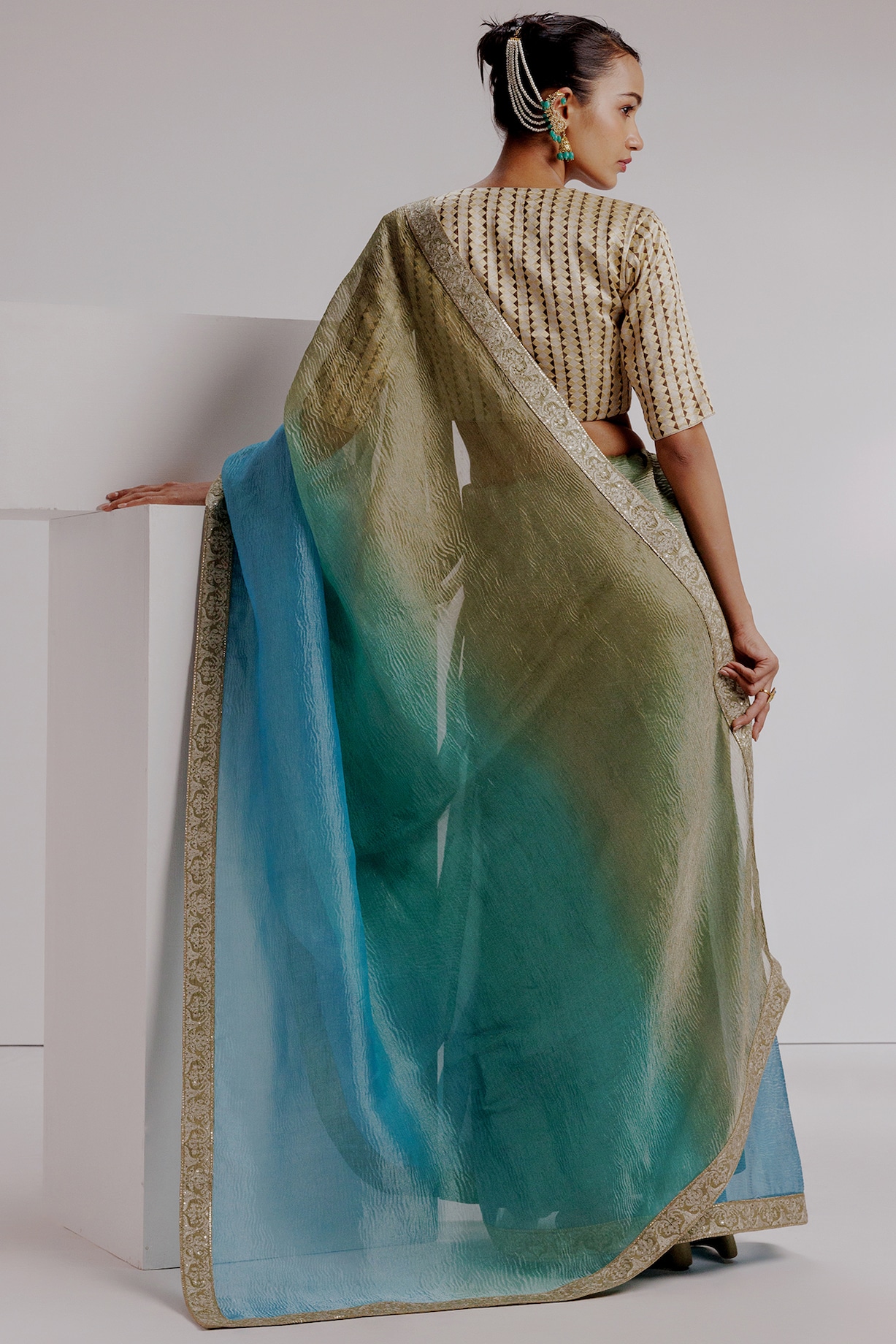 Tissue Zari Aqua Green Saree