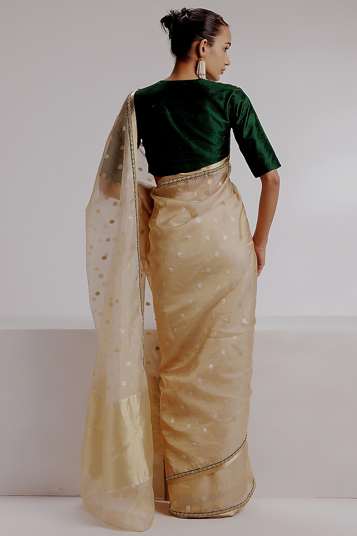 Multi-Colored Pure Zari Banarasi Tissue Hand Embroidered Wedding Saree Set by Taisha at Pernia's Pop Up Shop