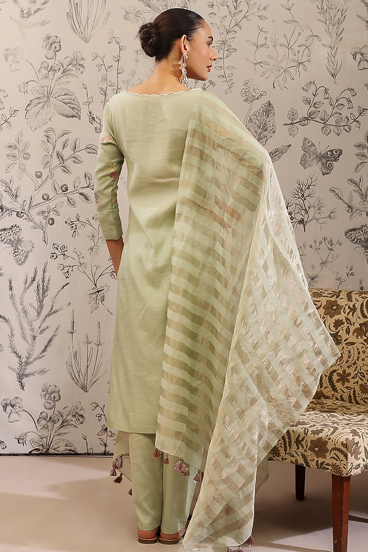 Green Pure Malai Chanderi Kurta Set by Taisha at Pernia's Pop Up Shop
