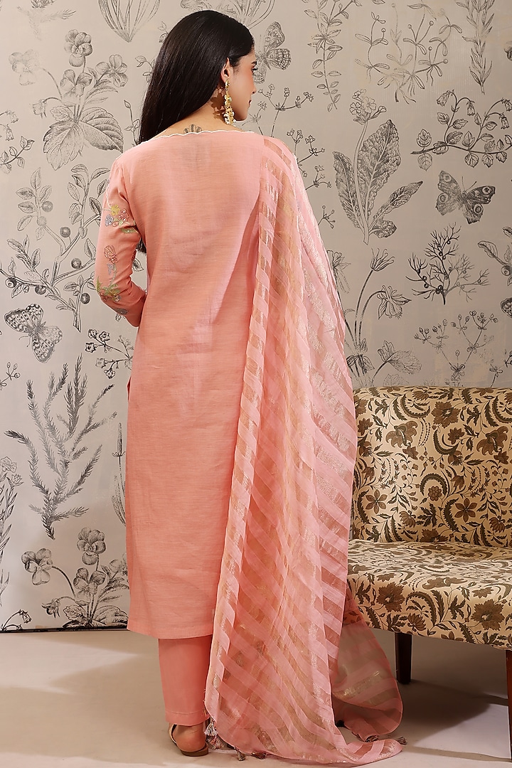Pink Pure Malai Chanderi Kurta Set by Taisha at Pernia's Pop Up Shop