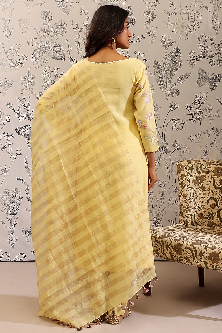 Yellow Pure Malai Chanderi Kurta Set by Taisha at Pernia's Pop Up Shop