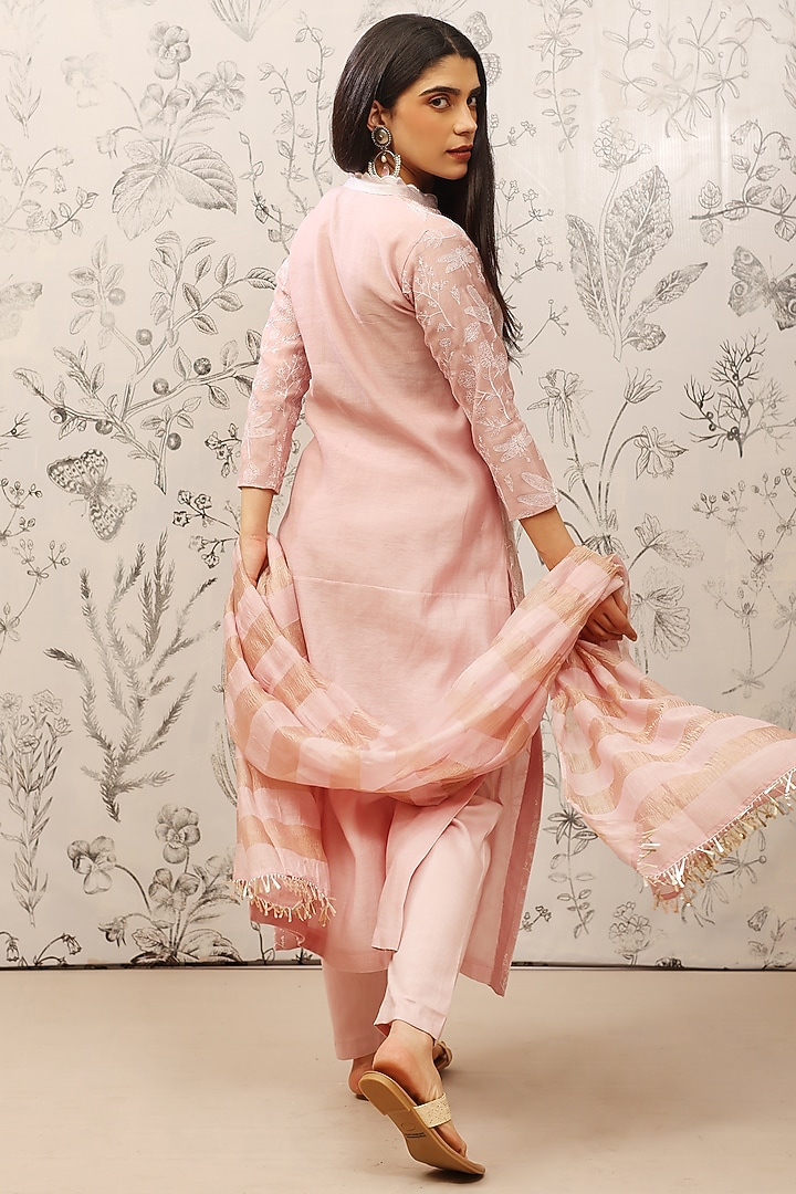Pink Pure Malai Chanderi Kurta Set by Taisha at Pernia's Pop Up Shop