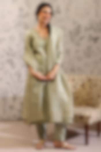 Green Pure Silk Organza Sequins Work Kurta Set by Taisha at Pernia's Pop Up Shop