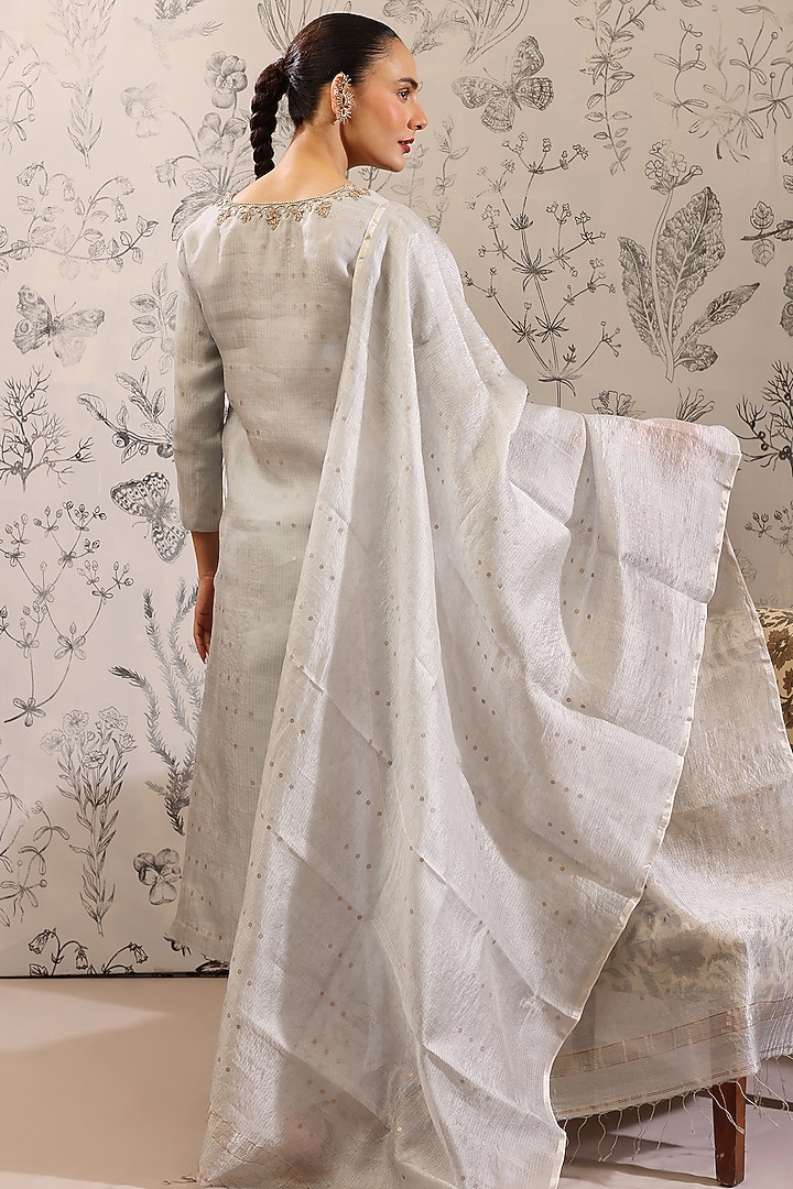 Blue Pure Silk Organza Sequins Work Kurta Set by Taisha at Pernia's Pop Up Shop