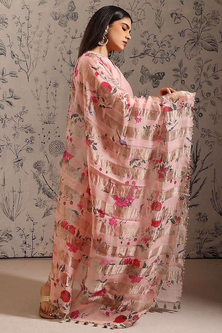 Pink Pure Malai Chanderi Kurta Set by Taisha at Pernia's Pop Up Shop