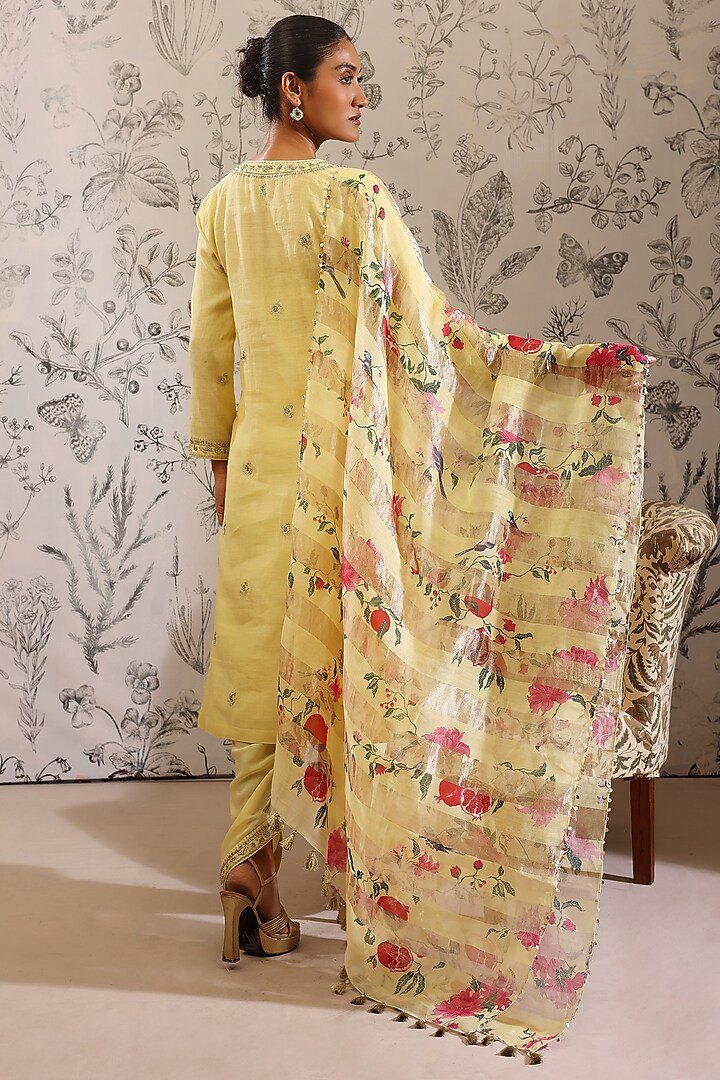 Yellow Malai Chanderi Kurta Set by Taisha at Pernia's Pop Up Shop