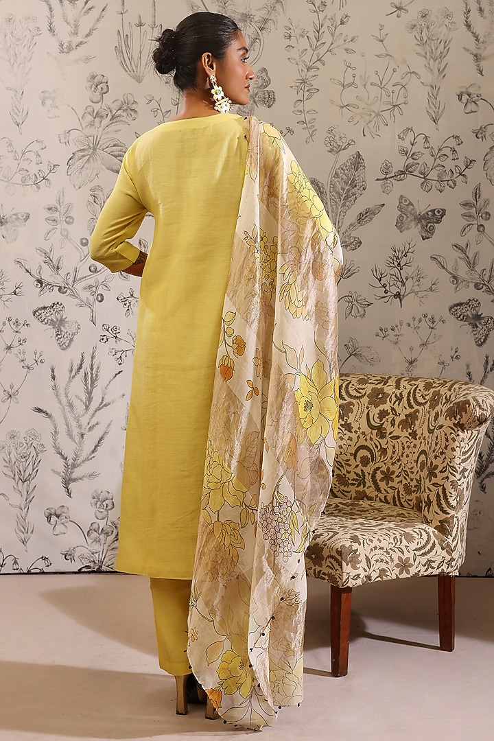 Yellow Malai Chanderi Kurta Set by Taisha at Pernia's Pop Up Shop